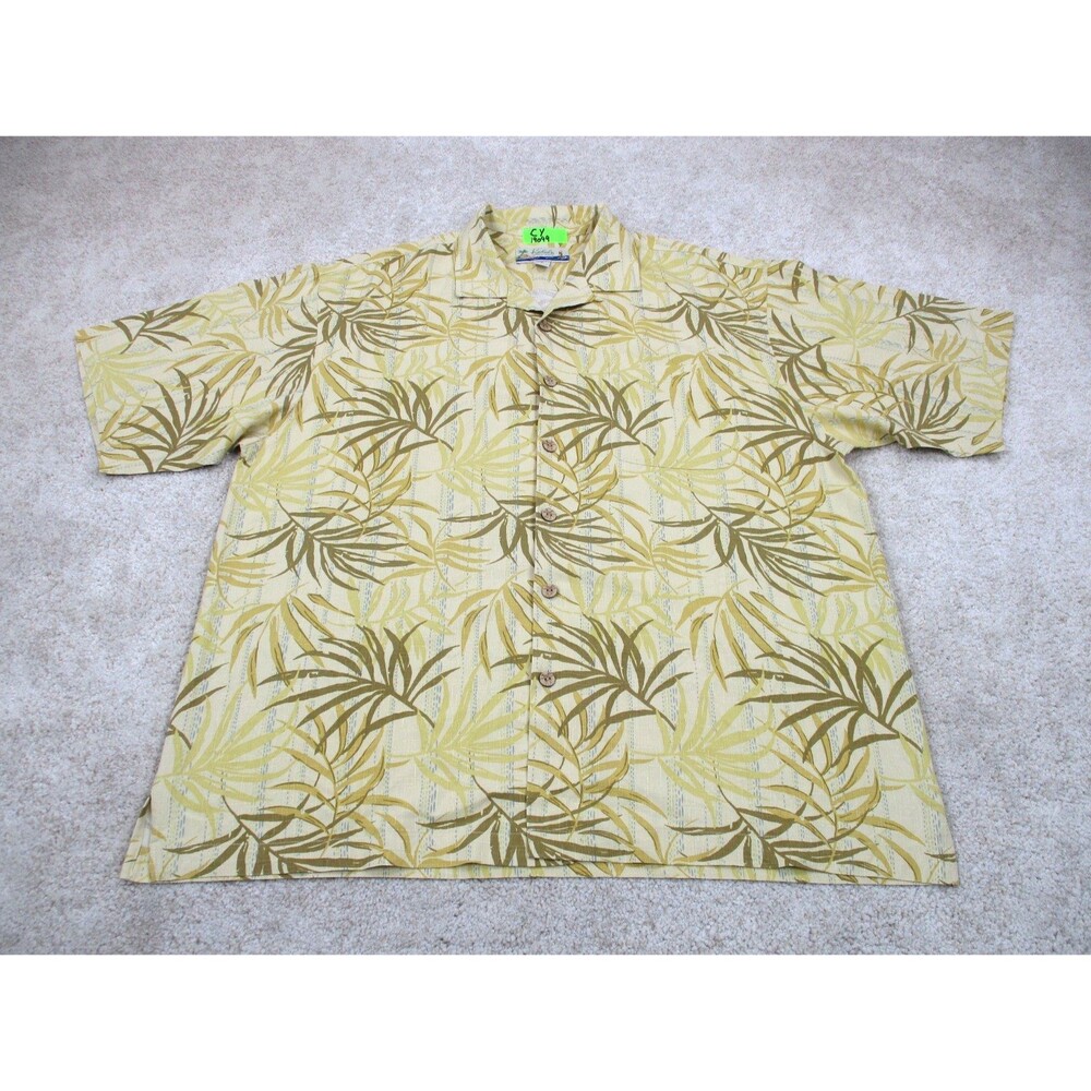 Kahala Shirt Mens Extra Large XL Yellow Silk Floral Hawaiian Casual Button Up